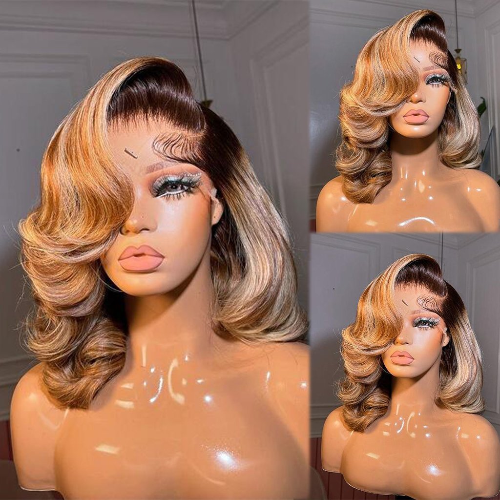 Glueless 13x4 13x6 Highlight HD Transparent Lace Frontal Wig Ombre Honey Blonde Piano Color Body Wave Human Hair Wigs