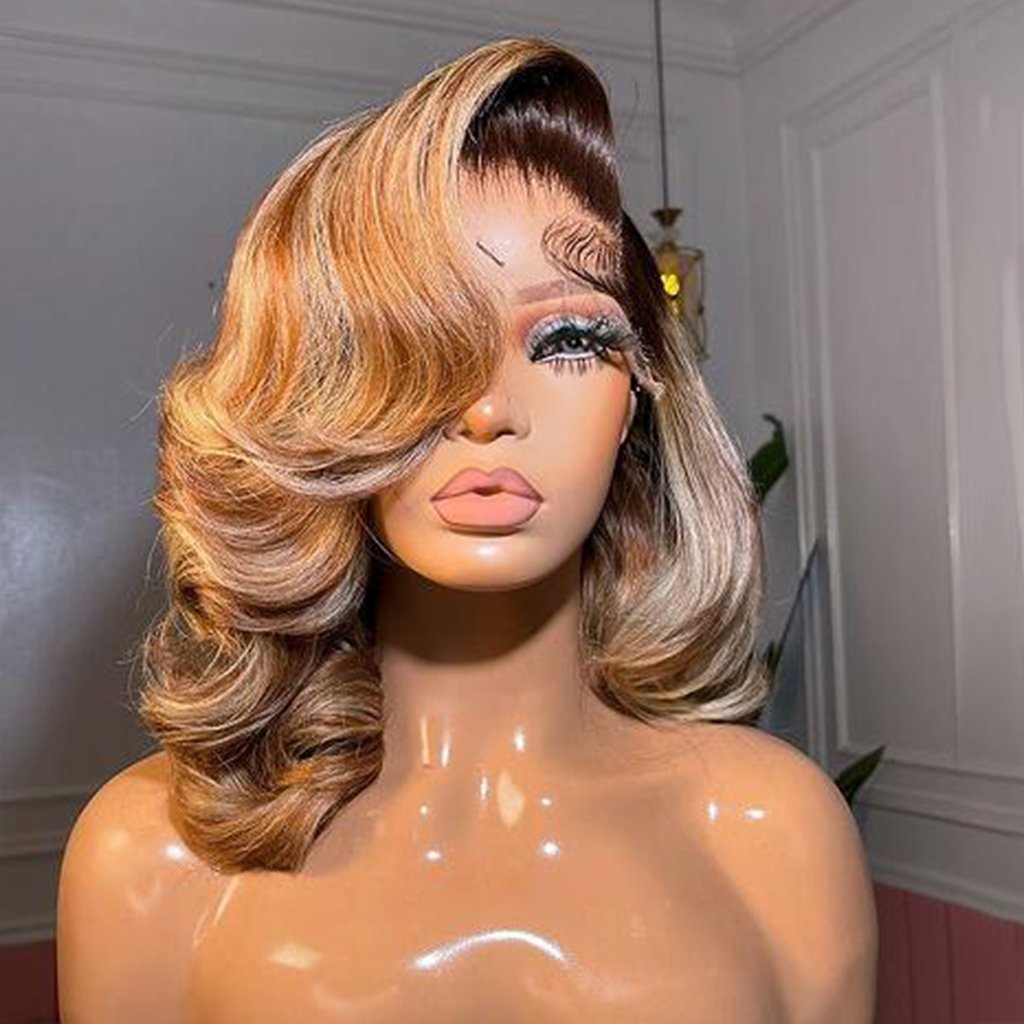 Glueless 13x4 13x6 Highlight HD Transparent Lace Frontal Wig Ombre Honey Blonde Piano Color Body Wave Human Hair Wigs