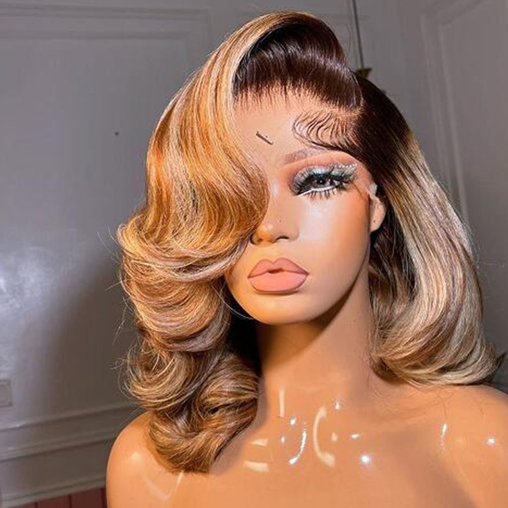 Glueless 13x4 13x6 Highlight HD Transparent Lace Frontal Wig Ombre Honey Blonde Piano Color Body Wave Human Hair Wigs