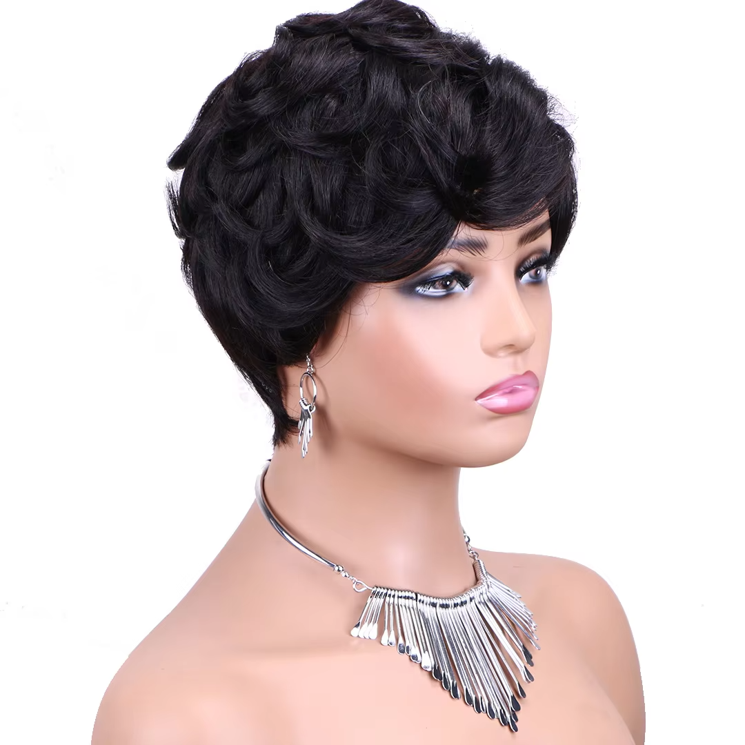 Cheap None Lace Pixie Cut Curly Wig Natural Brazilian 150% Density Pixie Curly Human Hair Wigs For Black Women