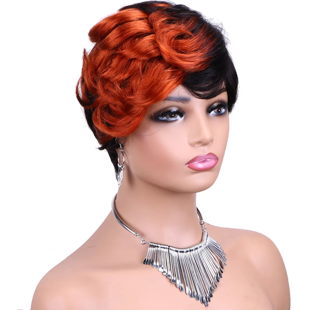 Cheap None Lace Pixie Cut Curly Wig Natural Brazilian 150% Density Pixie Curly Human Hair Wigs For Black Women