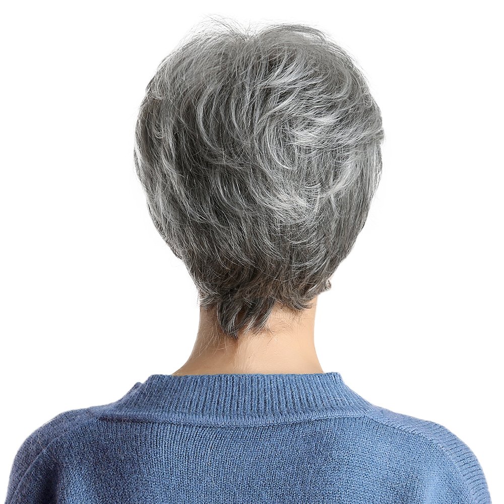 Ready to Ship Pixie Cut Short Gray Blend Human Hair Wigs for White Women Cosplay Daily Party