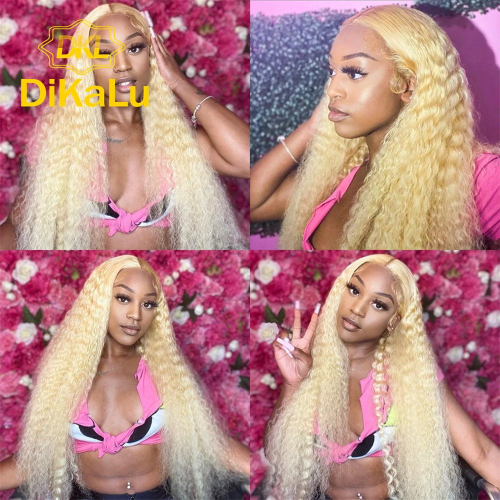 250% HD 30 40 Inch 613 Honey Blonde Deep Wave Full 13x6 Lace Frontal Wigs Transparent 13x4 Lace Frontal Human Hair Wig For Woman