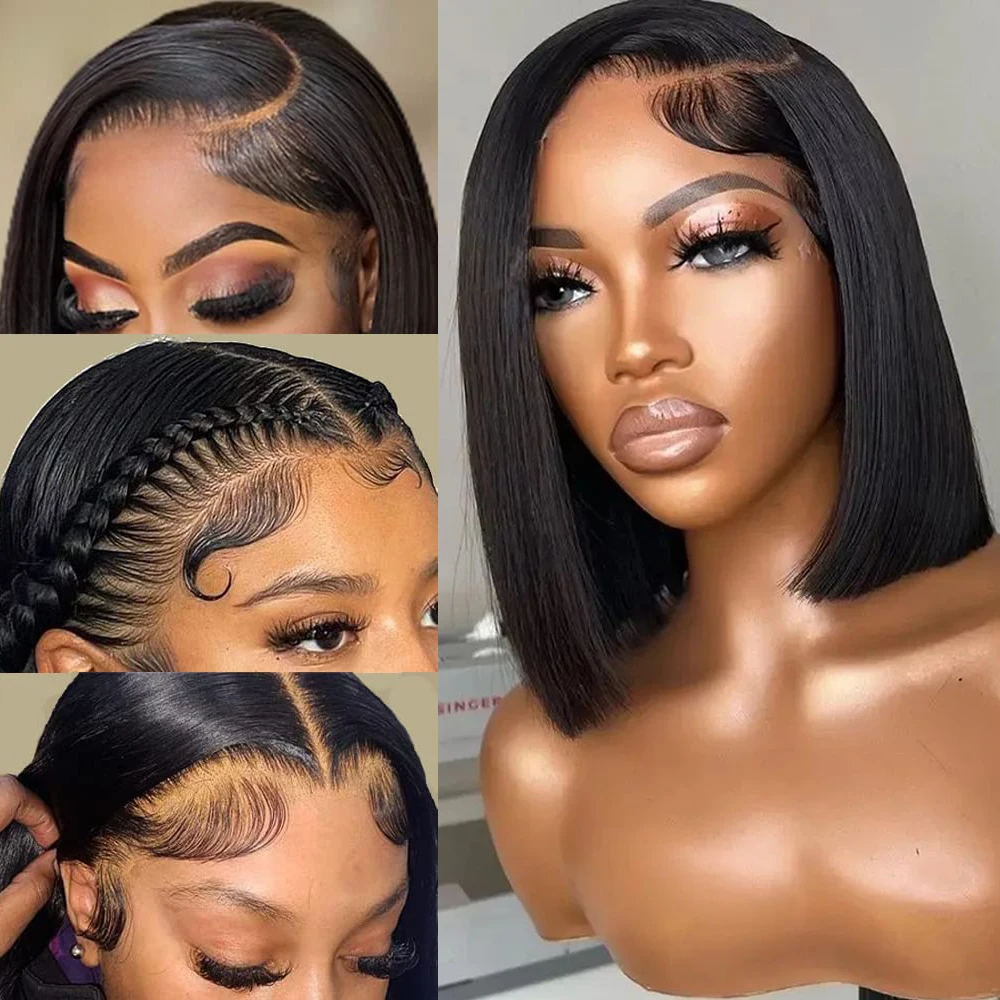 Raw Vietnamese Human Hair Short Bob Wigs Bone Straight Human Hair Swiss Lace Front Wig Pixie Cut Human Hair Wigs For Black Women