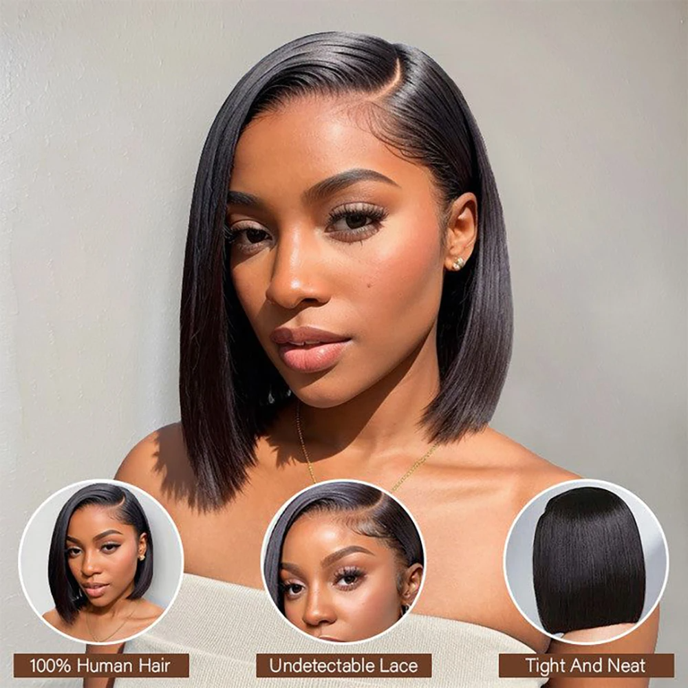 Raw Vietnamese Human Hair Short Bob Wigs Bone Straight Human Hair Swiss Lace Front Wig Pixie Cut Human Hair Wigs For Black Women
