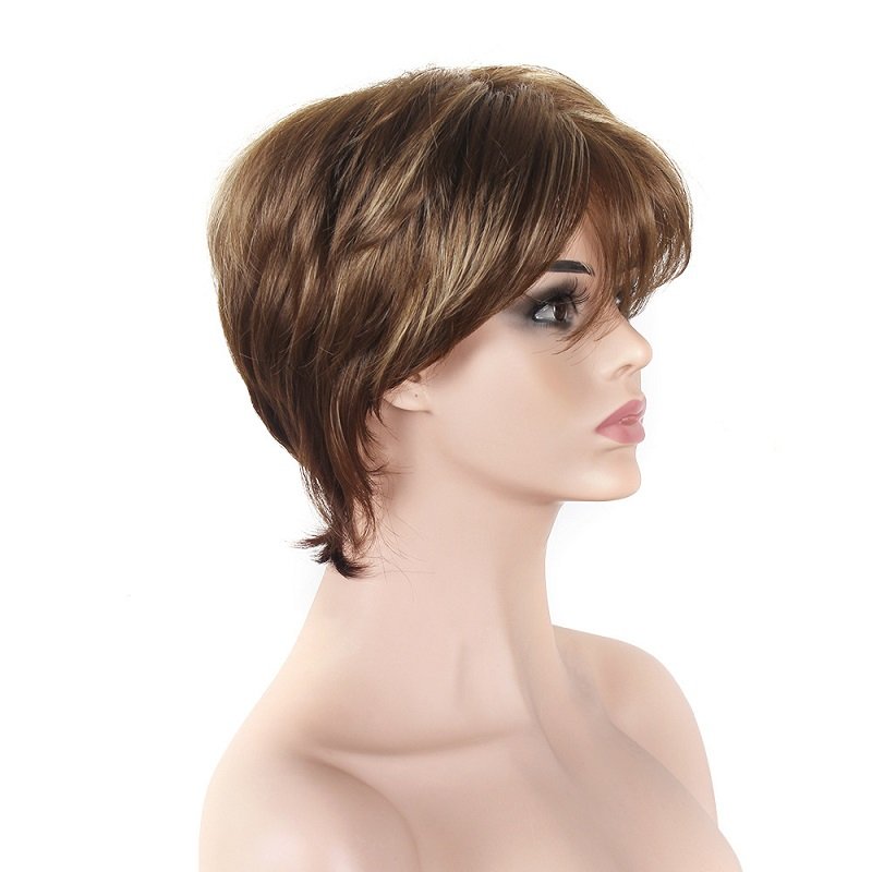 Popular Women Mixed Color Gradient Short Fluffy Human Hair Wigs Synthetic Hair Wigs for Beauty