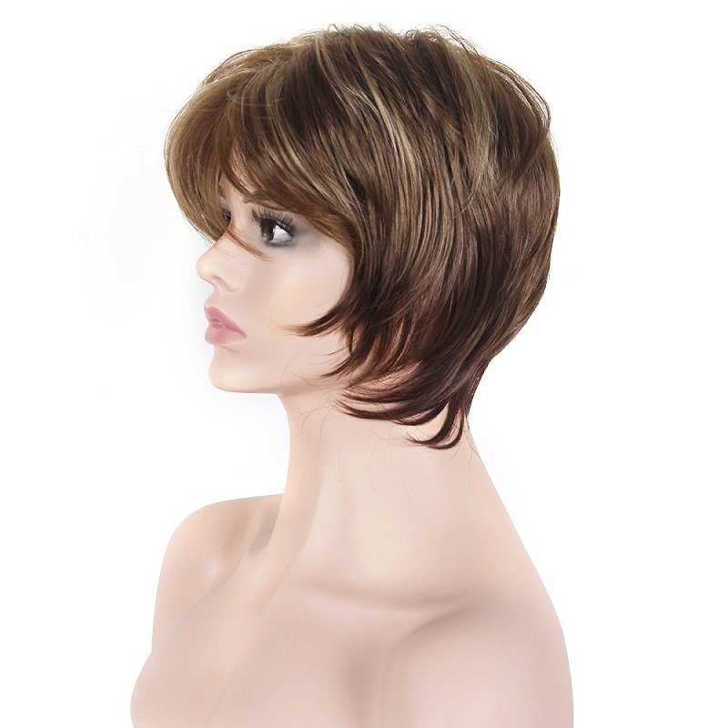 Popular Women Mixed Color Gradient Short Fluffy Human Hair Wigs Synthetic Hair Wigs for Beauty