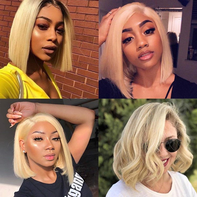 Ombre Hair Lace Front Wig Short Bob Wigs For Black Women Remy Virgin Hair Highlight Human Hair Wigs