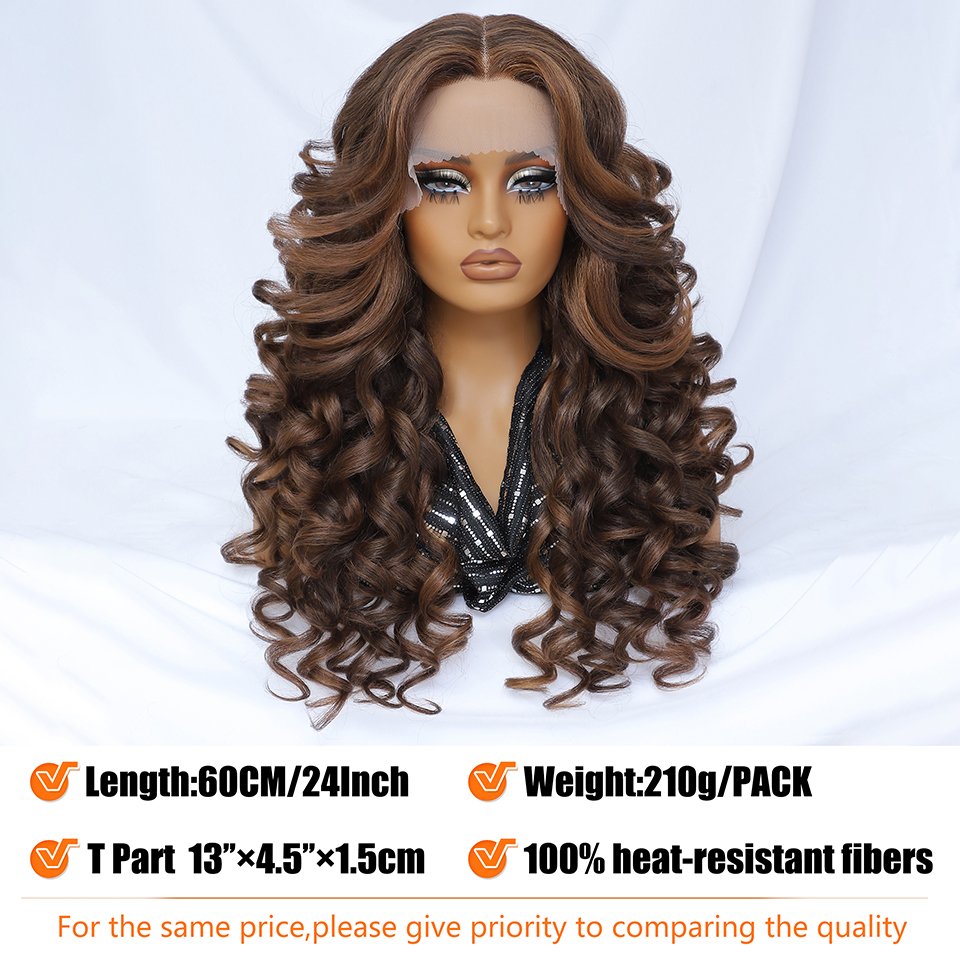 Wholesale Mixed Color HD Frontal Lace Synthetic Hair Wigs Curly Wave Black Brown For Daily Use For Black Women