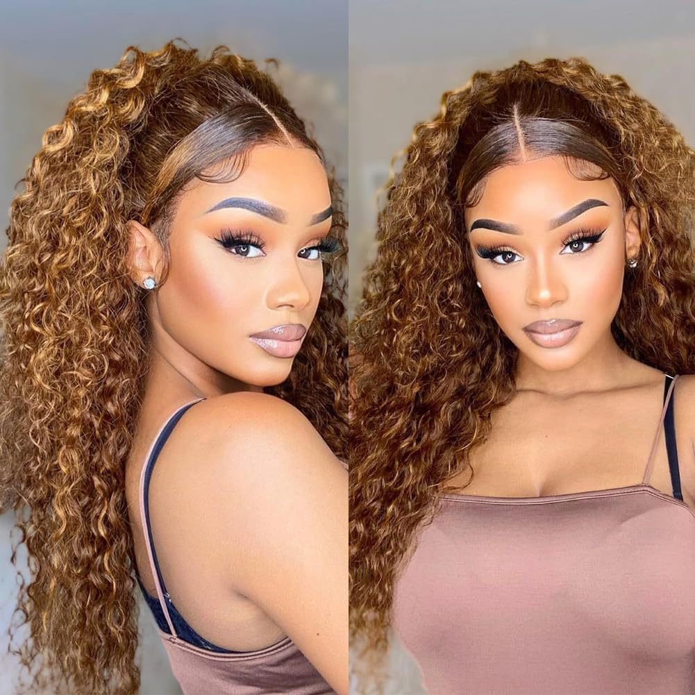Highlight Deep Wave Ombre Lace Front Wig Glueless HD Lace Frontal Curly Human Hair Wigs for Black Women