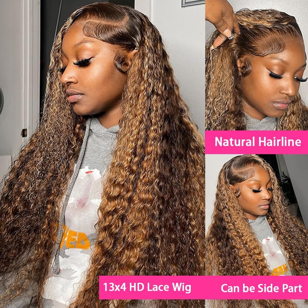 Highlight Deep Wave Ombre Lace Front Wig Glueless HD Lace Frontal Curly Human Hair Wigs for Black Women