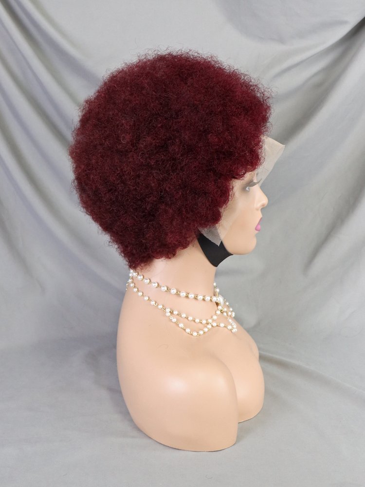 Fluffy Afro Kinky Curly Human Hair Wigs For Black Women Natural Short Bob Wig 13x4 Frontal 99j Burgundy Colored Lace Front Wigs