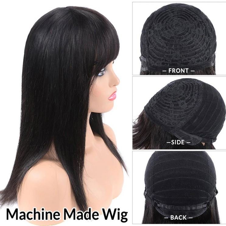 ISWEET 180% Density Brazilian Straight Human Hair Wigs Remy Full Machine Made Human Hair Wigs With Fringe For Black Women