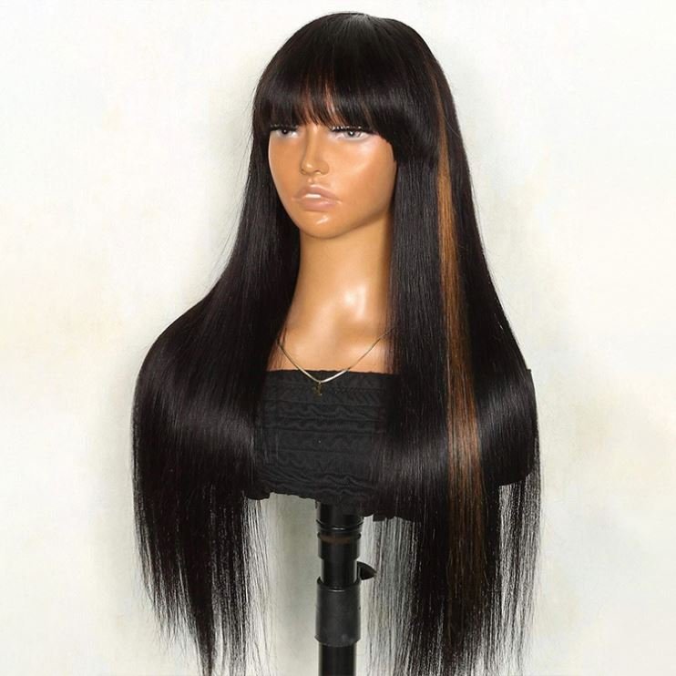 ISWEET 180% Density Brazilian Straight Human Hair Wigs Remy Full Machine Made Human Hair Wigs With Fringe For Black Women