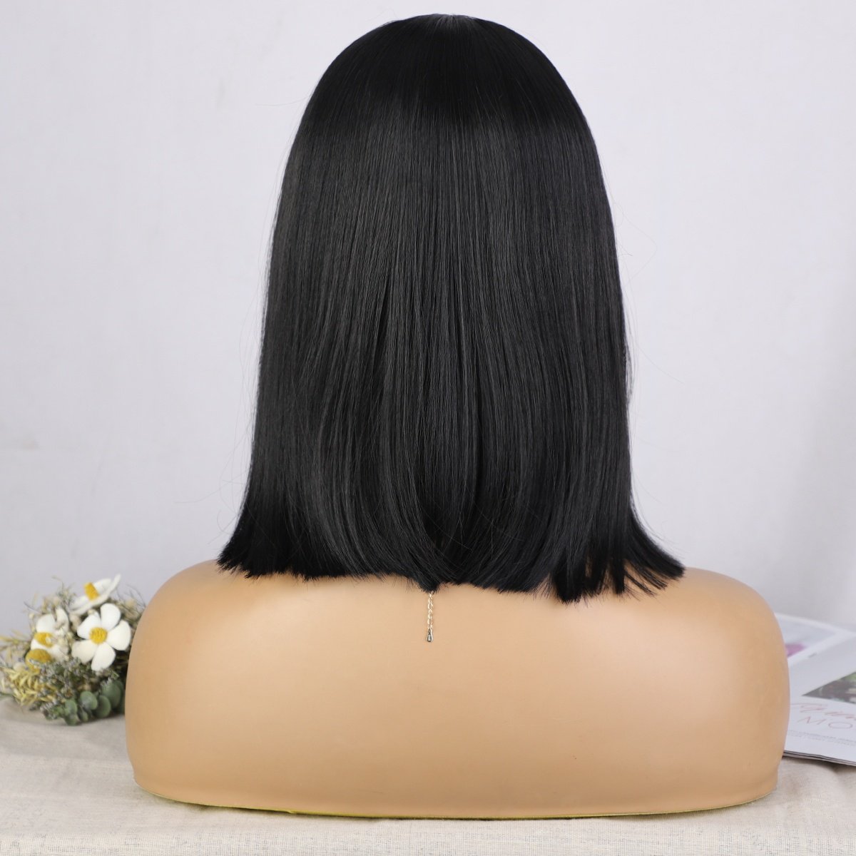 Short Straight Bob 13x4 Lace Front Wig for Black Women 12 inch Glueless Heat Resistant Synthetic Wig for Daily Party Cosplay Use