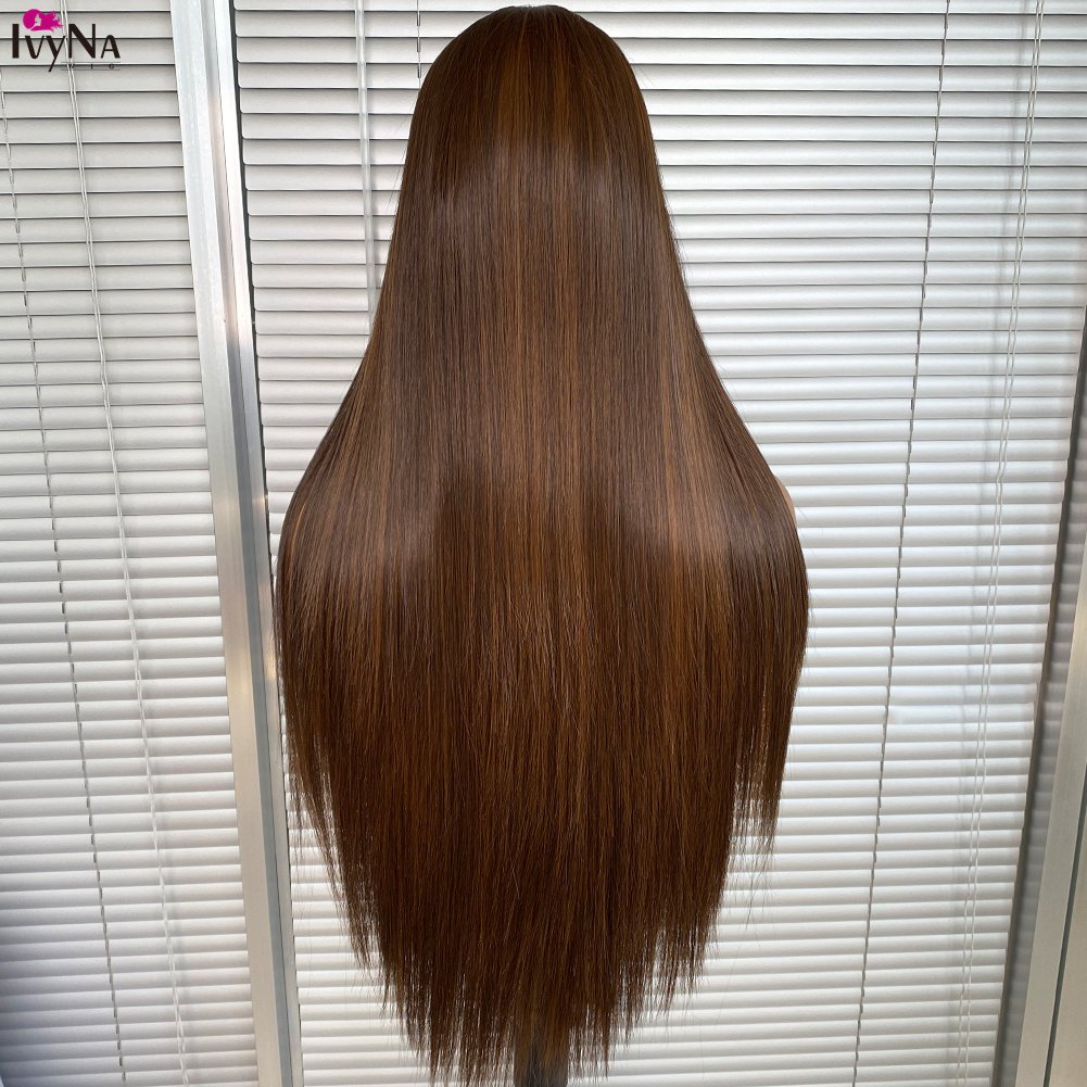 Long 4/30 Futura 13x6 Straight Glueless Synthetic Lace Front Wigs for Black Women Highlights Heat Resistant Half Hand Tied Wig