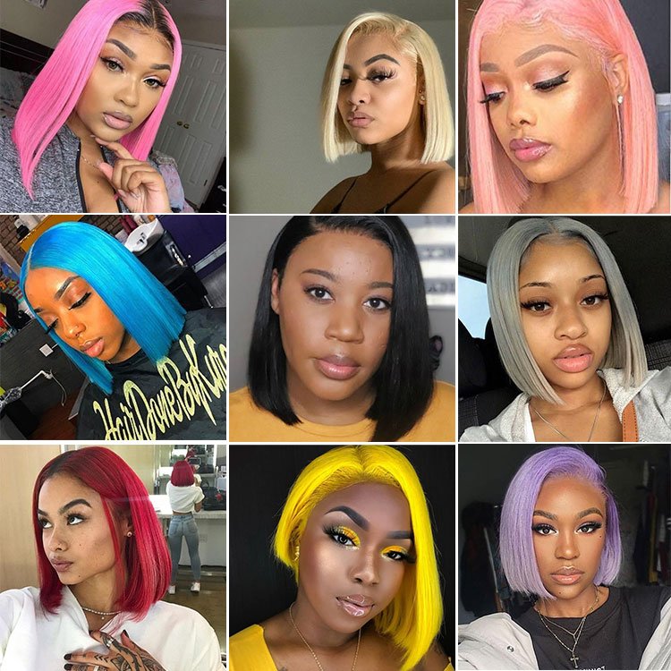FH Wholesale Natural Color Short Straight Bob Wig Human Hair Swiss HD Transparent Lace Frontal Straight Bob Wig