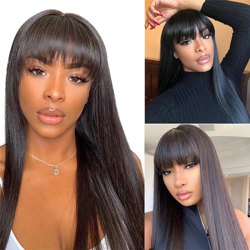 Hot Selling Highlight Glueless Wigs 100% Raw Vietnamese Hair Vendors Body Wave Human Hair Wig With Bangs for Black Women