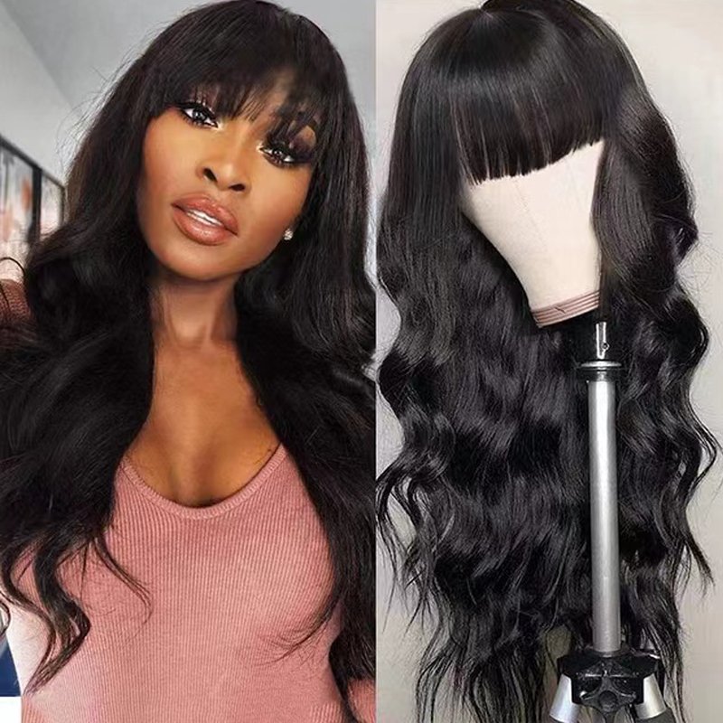 Hot Selling Highlight Glueless Wigs 100% Raw Vietnamese Hair Vendors Body Wave Human Hair Wig With Bangs for Black Women