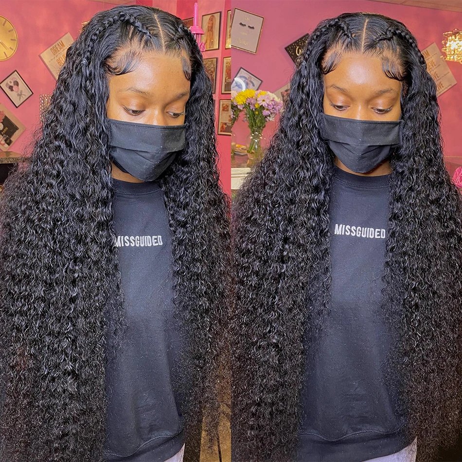 13*4 transparent lace frontal wig 250% density water wave brazilian curly human hair wigs pre plucked for women