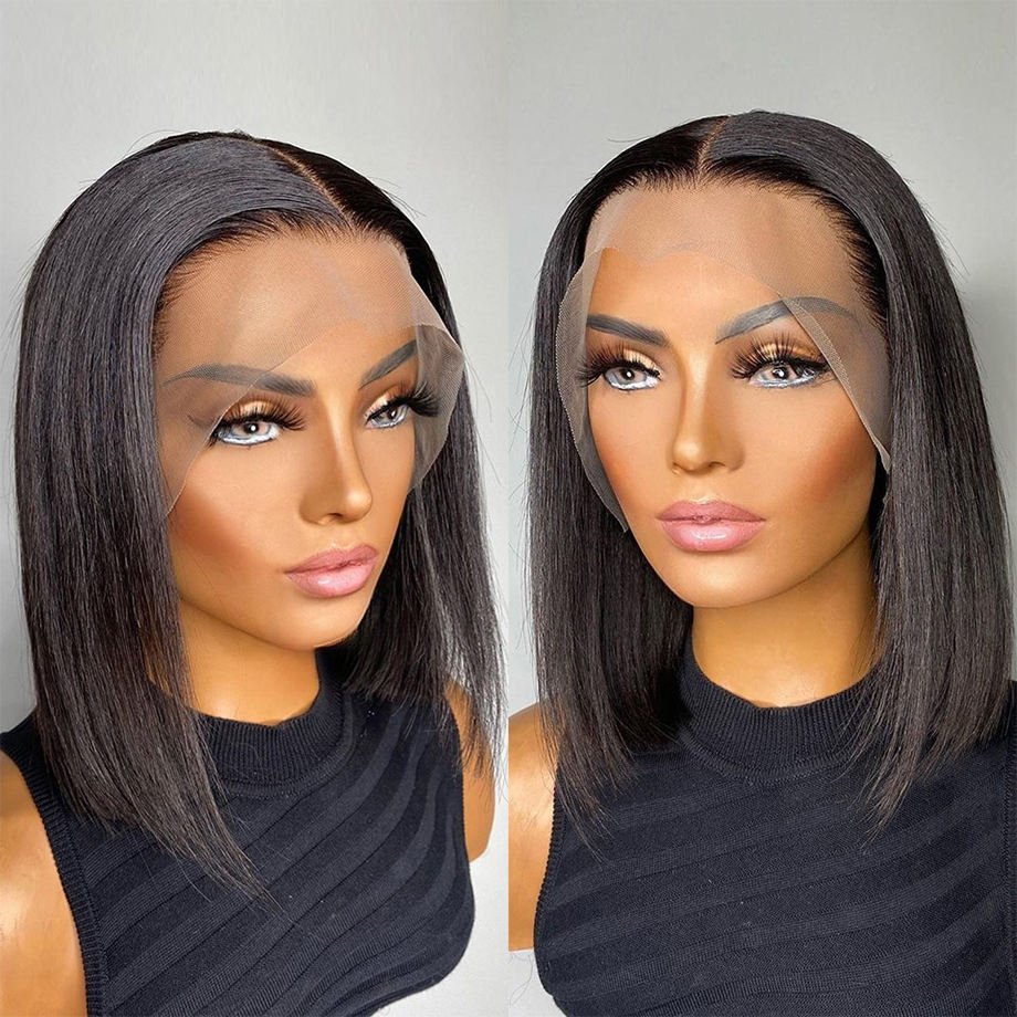 Cheap Short Bob Transparent Hd Lace Human Hair Wig 8-14inch Mink Brazilian Hair Wig 4x4 Closure Short Bob Wigs For Black Women