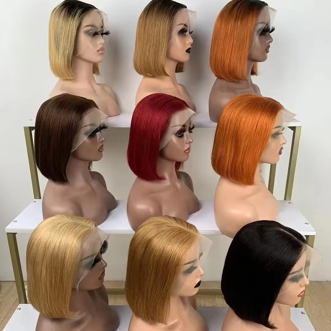 Cheap Short Bob Transparent Hd Lace Human Hair Wig 8-14inch Mink Brazilian Hair Wig 4x4 Closure Short Bob Wigs For Black Women