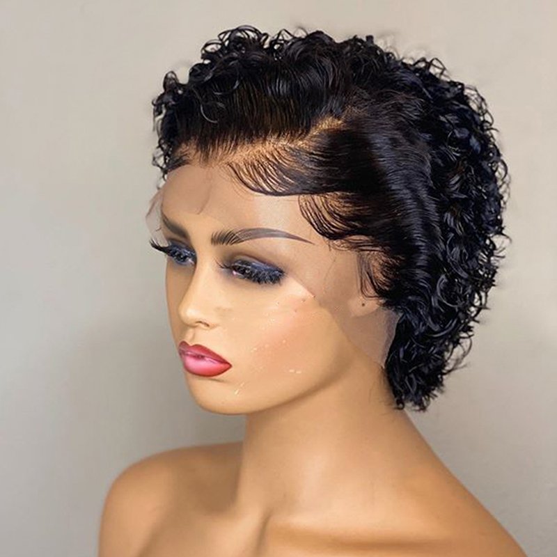 Pixie Cut Wigs Short Curly Human Hair Wigs for Black Woman Pre Plucked Brazilian Virgin Hair Lace Front Wigs with Baby Hair