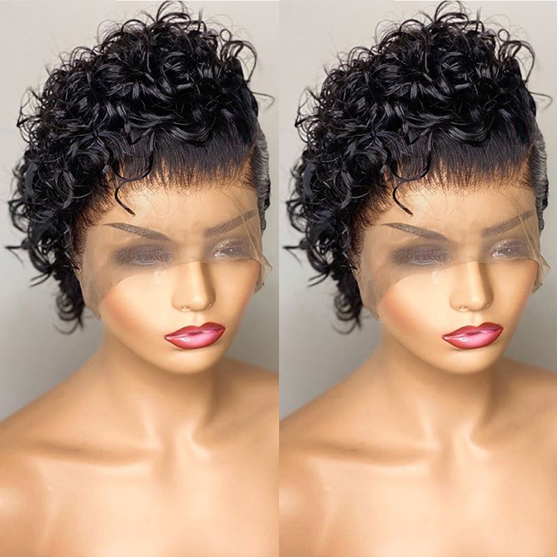 Pixie Cut Wigs Short Curly Human Hair Wigs for Black Woman Pre Plucked Brazilian Virgin Hair Lace Front Wigs with Baby Hair