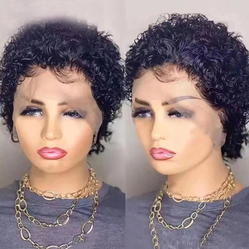 Pixie Cut Wigs Short Curly Human Hair Wigs for Black Woman Pre Plucked Brazilian Virgin Hair Lace Front Wigs with Baby Hair