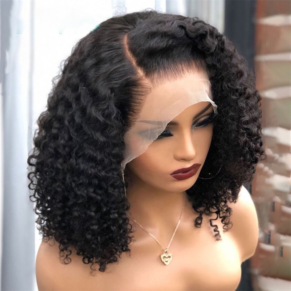 Jerry Curly 13x4 Lace Front Wig Short Bob Frontal Human Hair Wigs Brazilian Remy Pre Plucked Hd Lace Frontal Wig 250 Density