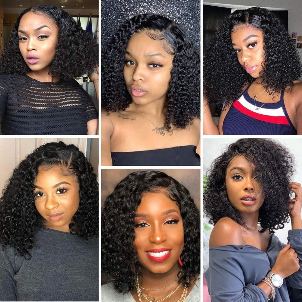 Jerry Curly 13x4 Lace Front Wig Short Bob Frontal Human Hair Wigs Brazilian Remy Pre Plucked Hd Lace Frontal Wig 250 Density