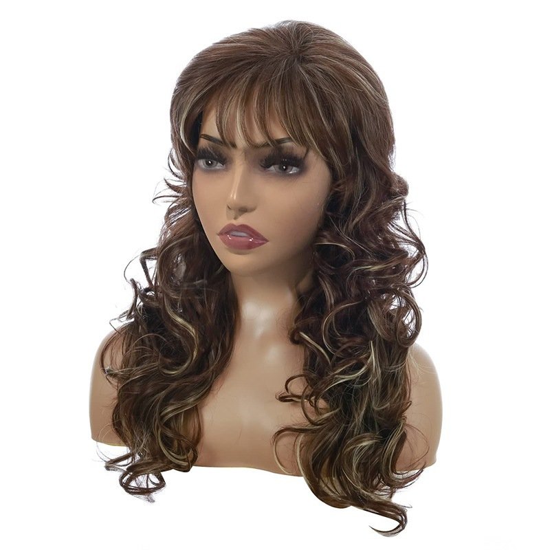 Gentlewomanly Style Human Hair Wigs With Bangs Long Curly Fake Hair For Women Hair Extension