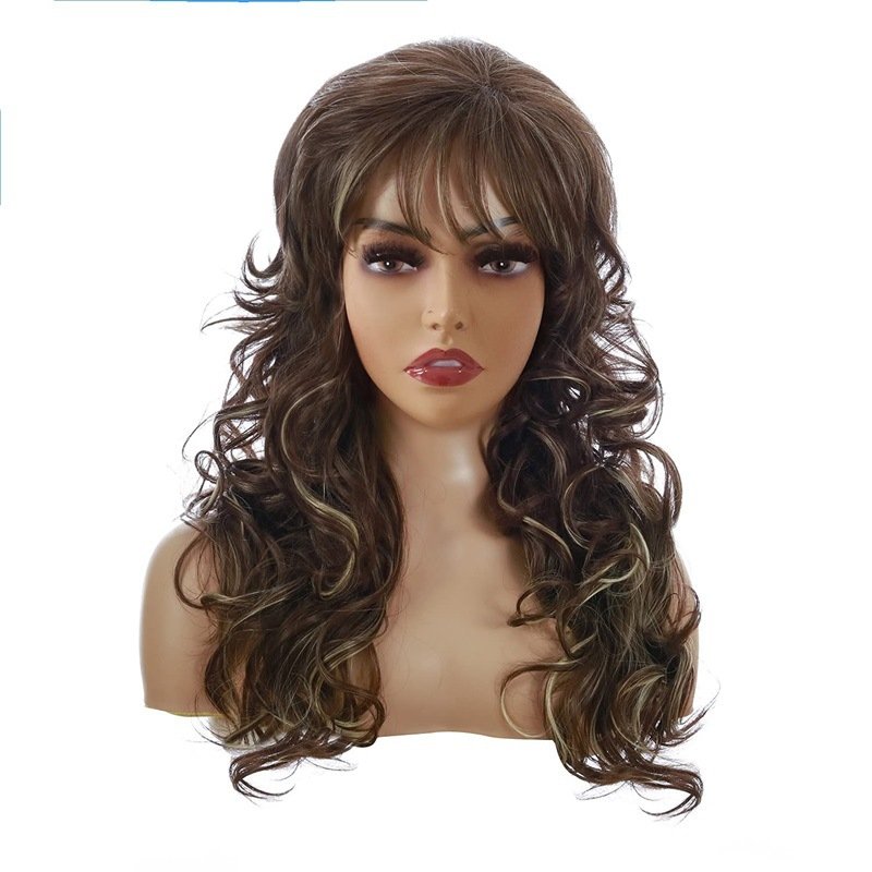 Gentlewomanly Style Human Hair Wigs With Bangs Long Curly Fake Hair For Women Hair Extension