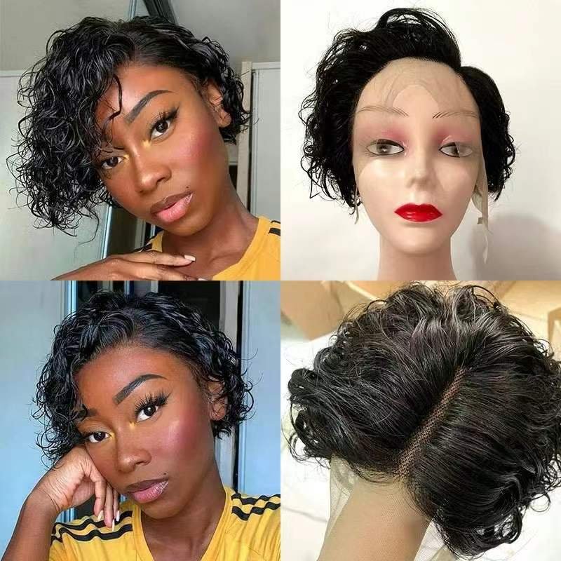 Cheap Perruque 13x4 T Lace Frontal Pixie Cut Curly Wig,Bleached Knots Short Brazilian Wig,Hd Lace Human Hair Wig For Black Women