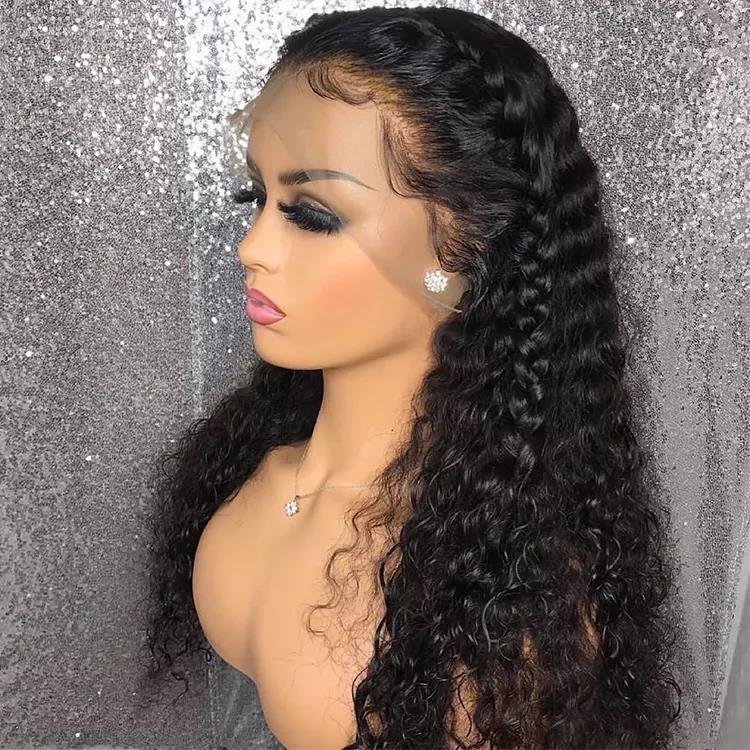 wholesale cheap jet black 100% human hair lace wig water wave human hair vendor lace front wigs human hair