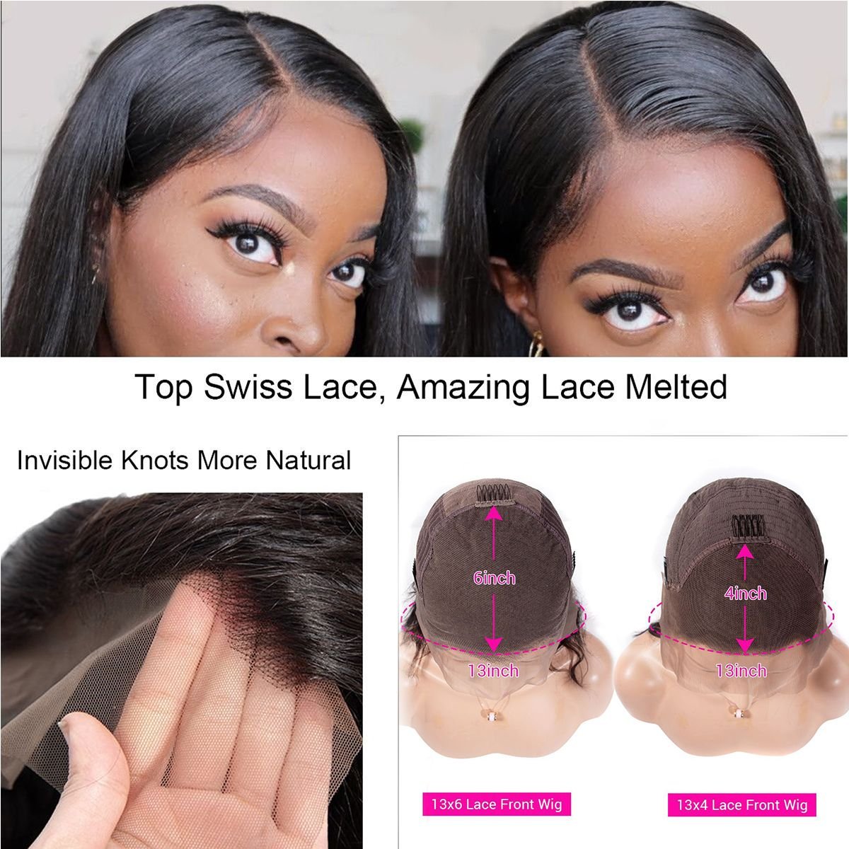 T Part Human Hair Lace Wig,Long Straight Side T Part Human Hair Wig,Middle Water Wave Body Wave 150% Density