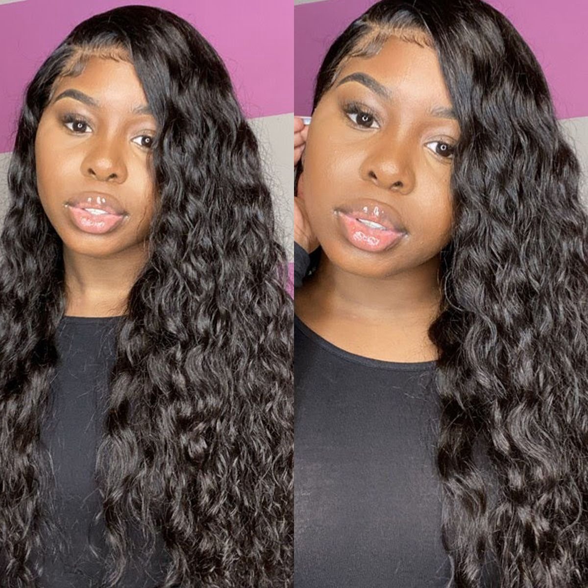 T Part Human Hair Lace Wig,Long Straight Side T Part Human Hair Wig,Middle Water Wave Body Wave 150% Density