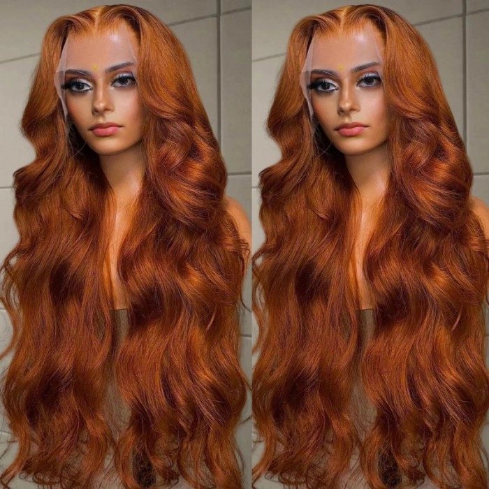 Wholesale Human Hair Wig Lace Front Brown 13x4 Lace Frontal Body Wave Wig Ginger Brown 150% Density Pre plucked Hairline