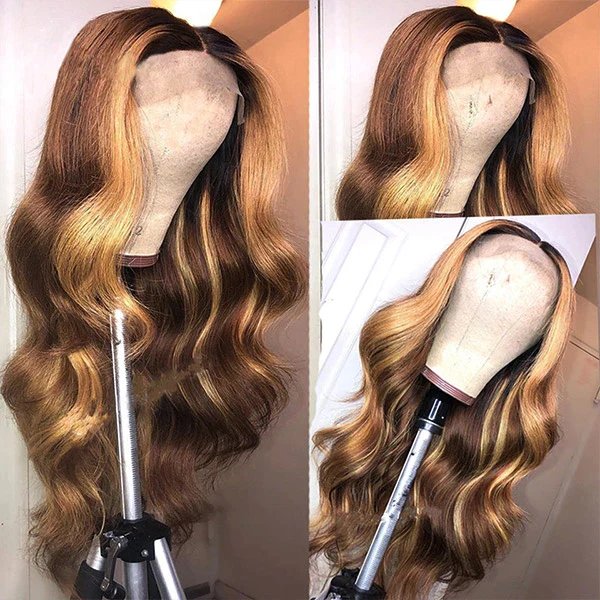 Wholesale Human Hair Wig Lace Front Brown 13x4 Lace Frontal Body Wave Wig Ginger Brown 150% Density Pre plucked Hairline