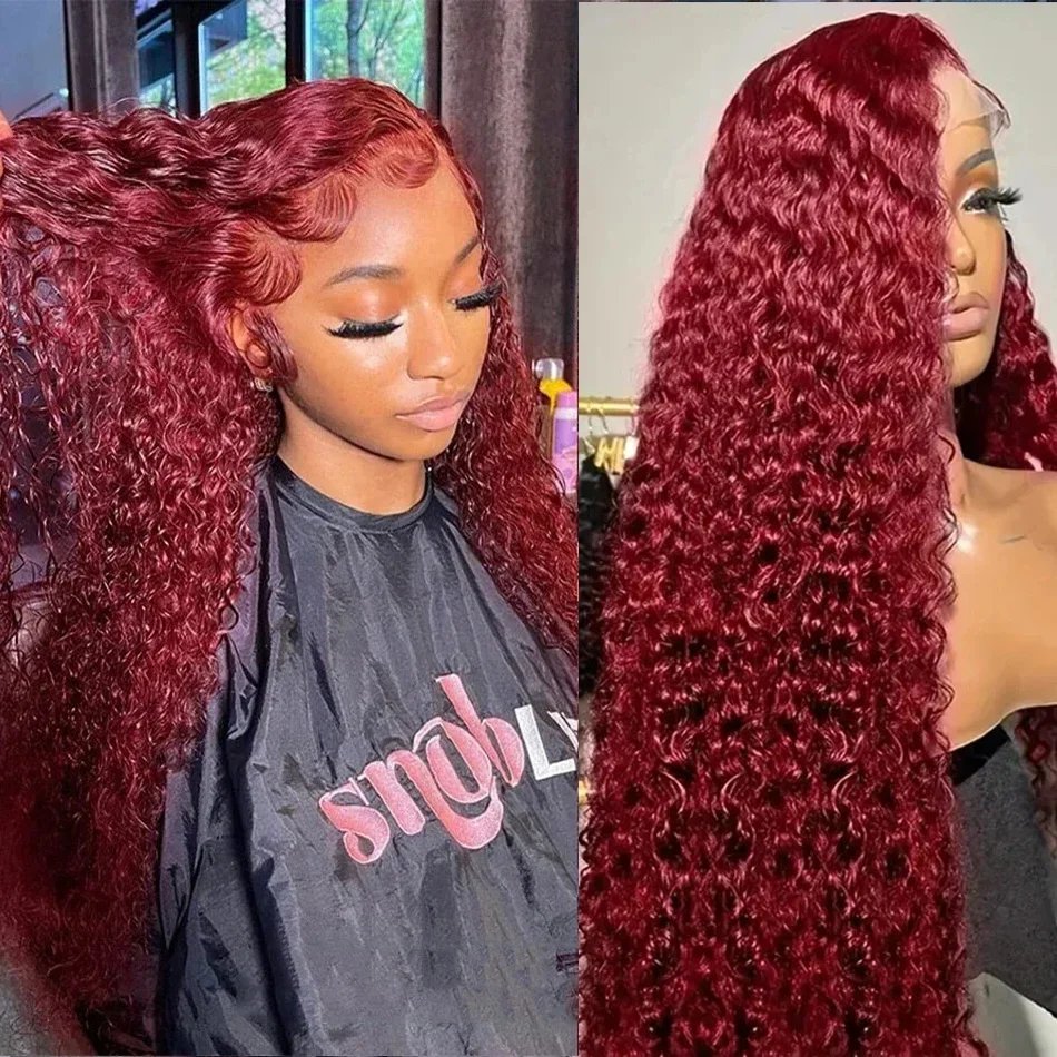 Burgundy Deep Wave 13x6 HD Lace Front Wig Curly Water Wave Human Hair Wig for Women