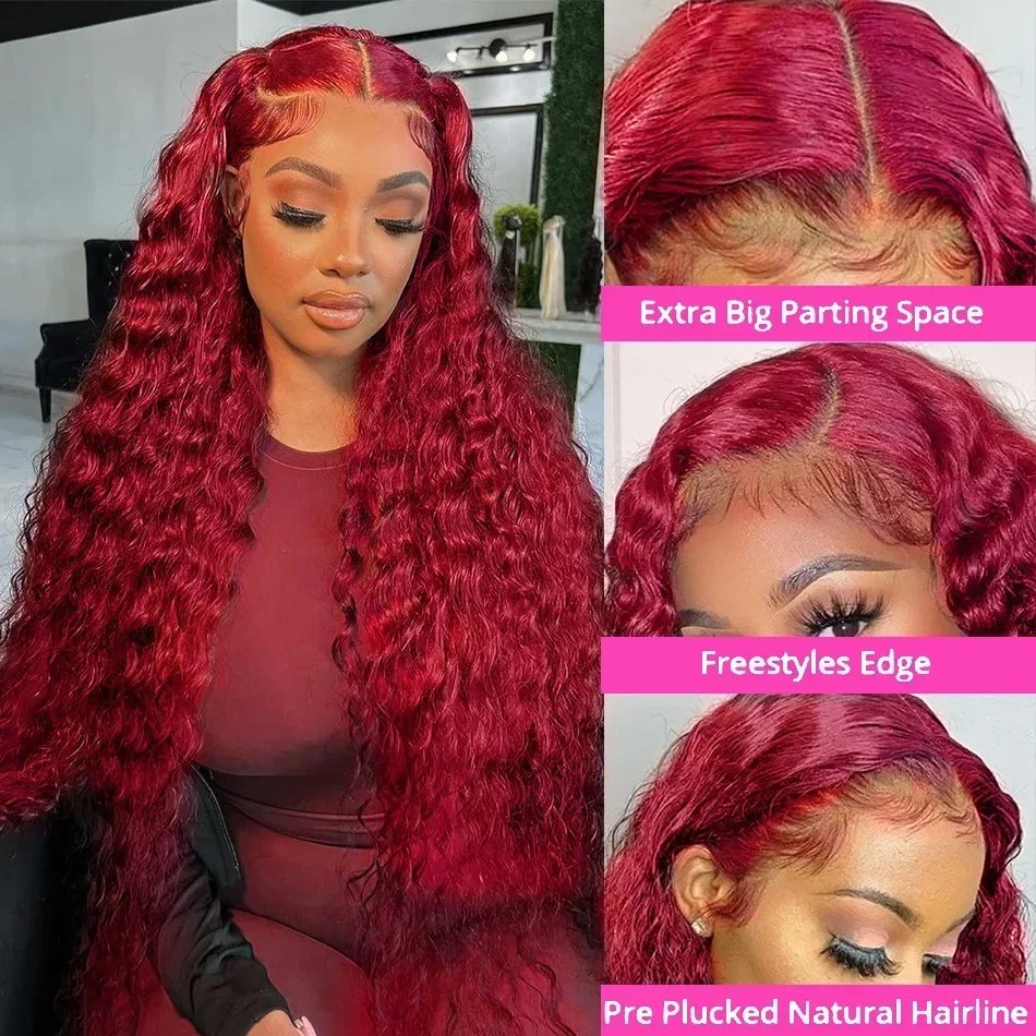 Burgundy Deep Wave 13x6 HD Lace Front Wig Curly Water Wave Human Hair Wig for Women