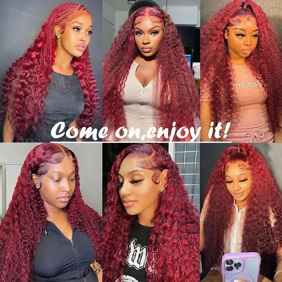 Burgundy Deep Wave 13x6 HD Lace Front Wig Curly Water Wave Human Hair Wig for Women
