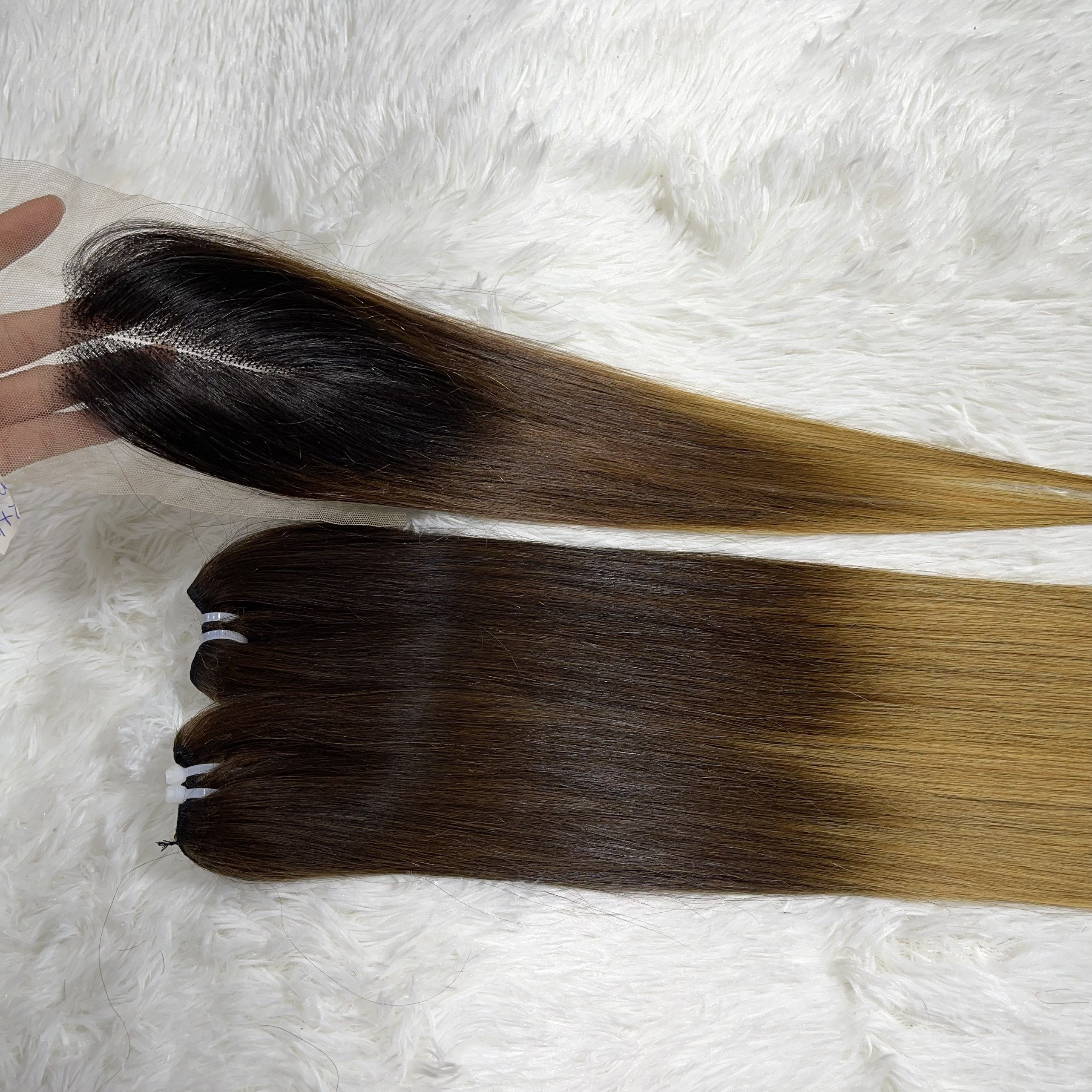 Ombre color Super Double drawn bone straight 8-30 human hair extensions luxury no tangle silk hair best supplier