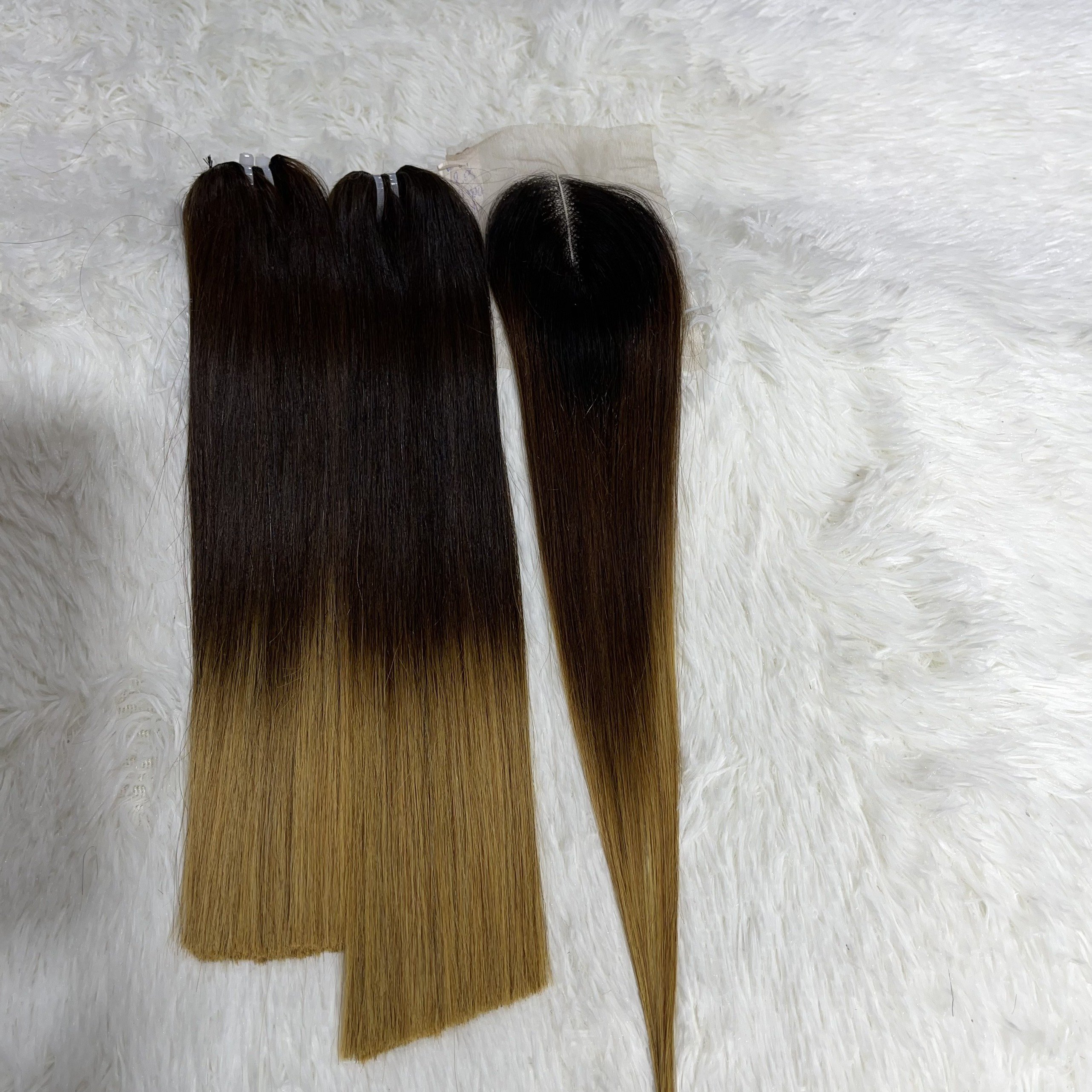 Ombre color Super Double drawn bone straight 8-30 human hair extensions luxury no tangle silk hair best supplier