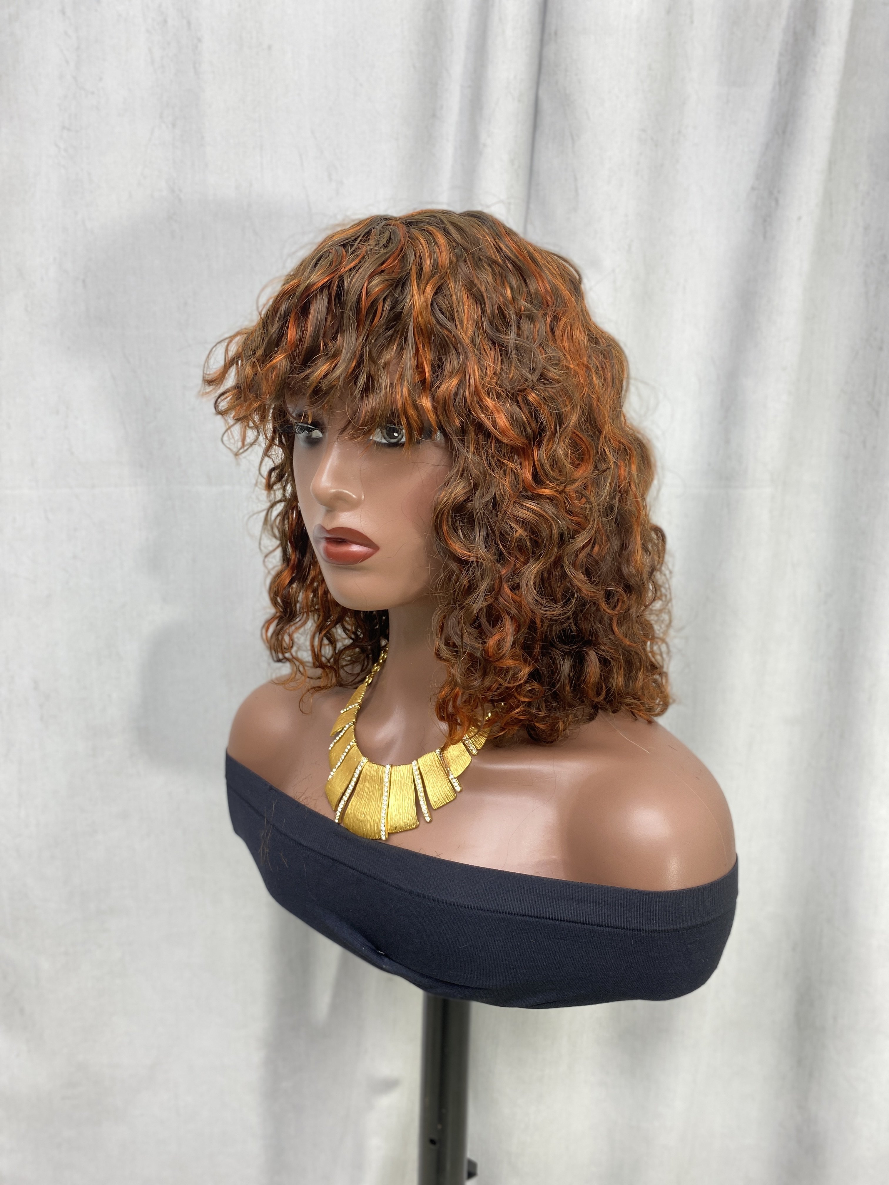 Short Pixie Bob Cut Human Hair Wigs With Bangs Jerry Curly Non Lace Wig Highlight Honey Water Wave Blonde Colored Wigs For Women