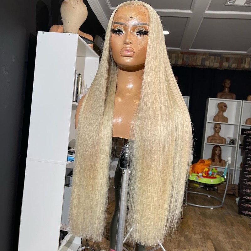 #60 Platinum Blonde Lace Front Human Hair Wigs Bone Straight Virgin Raw Hair Glueless Lace Closure Wigs Pre Plucked for Woman