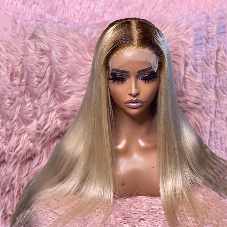 Wholesale ombre blonde human hair wig blonde 613 wig with dark roots for black women natural hairline