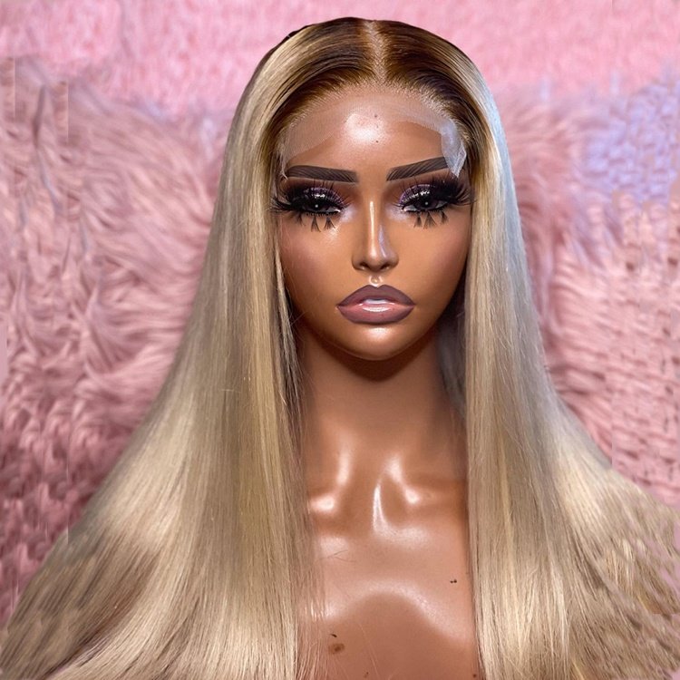 Wholesale ombre blonde human hair wig blonde 613 wig with dark roots for black women natural hairline