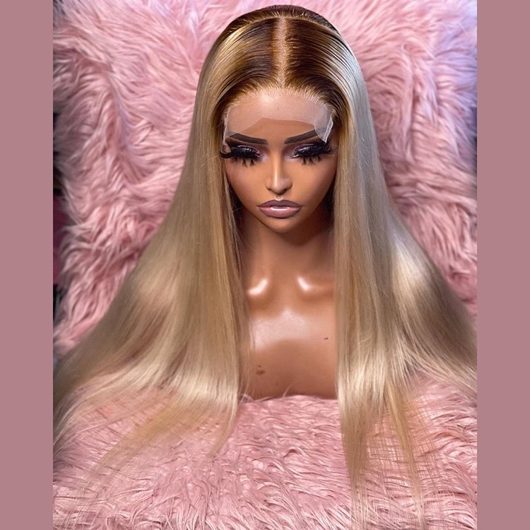 Wholesale ombre blonde human hair wig blonde 613 wig with dark roots for black women natural hairline