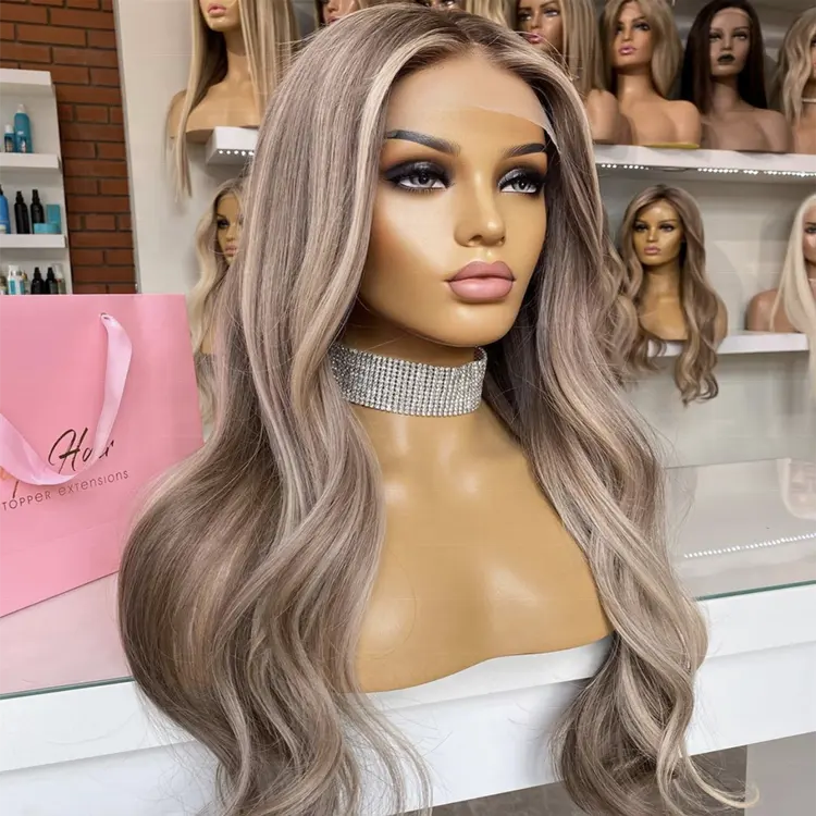 100% Raw European Human Hair Ash Blonde Highlight Color Wave Texture Cuticle Aligned Full Lace Braided Wigs